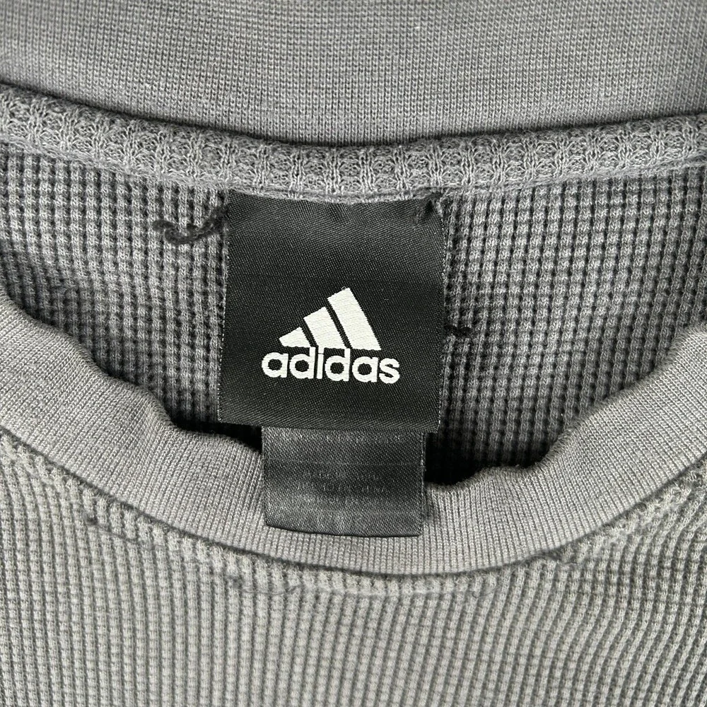 Vintage Adidas Shirt Mens Large Thermal Long Sleeve Waffle Knit 3-Stripes Logo